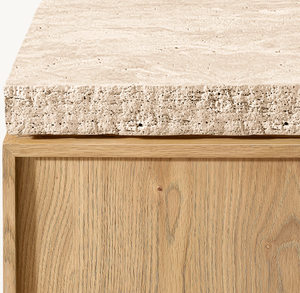 Hiện đại hình vuông rắn gỗ Bàn cà phê trà bên bảng với travertine Top Lumi vuông bên bảng - Product Image 4