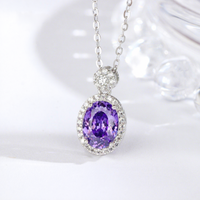 Kalung Perak Sterling S925 Zirkon Ungu Bentuk Bunga Es Telur Merpati untuk Pertunangan, Pernikahan, Pesta, Kalung Fashion Trendi Wanita, Liontin Berkilau