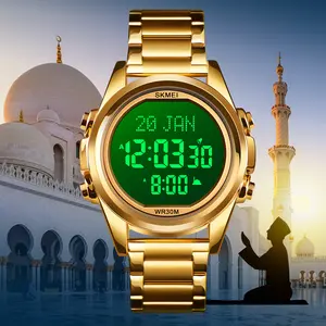 SKMEI 1667最新のイスラム教徒祈り警報alfajr watchalazan男性多機能ホット販売Qibla腕時計