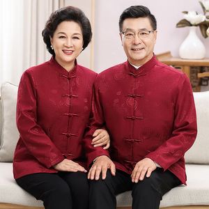 Traje de otoño de manga larga estilo Tang para hombre, ideal para el cumpleaños de padres de mediana edad y mayores, o como atuendo de boda chino para papá, ropa de invierno. - Product Image 1