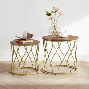 Vase à cadre métallique, meubles de salon en bois, Design Unique et moderne, Table basse/café, vente en gros, 2 pièces - Product Image 6