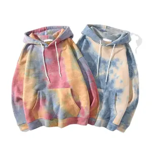 Hoodie Pullover Pria Bulu Polos Desain Kustom Tie Dye Uniseks 100% Katun Ukuran Besar Hoodie Serut Pria