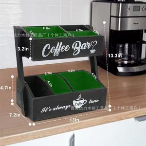 Support de rangement pour café en bois à 2 niveaux, noir, multifonctionnel, pour dosettes et accessoires - Product Image 2