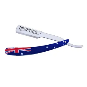 Rasoir professionnel trois tailles pour hommes, avec manche en acier inoxydable, lame interchangeable, à bord droit, rasage propre, Design drapeau britannique