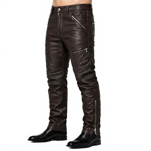 Lightweight Vintage <b>Men</b> Leather <b>Pants</b> Quick Dry Breathable Cowhide Leather Brown <b>Pant</b> with Multi Pockets <b>for</b> <b>Men's</b> - Product Image 5