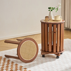 Rattan Stackable <b>Stool</b> <b>With</b> Wheels And Storage Home Coffee <b>Table</b> Or Low <b>Stool</b> For Living Room Or Bedroom - Product Image 1