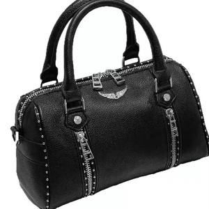 Wholesale Custom Modern Design Women's Cross-border Bag Black Lychee Grain Small PU Zipper Diamond-encrusted <b>Handbag</b> - Product Image 1