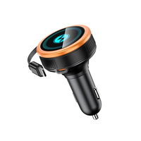 Pengisi Daya Mobil 60W Super Cepat Pengisi Daya Ponsel Mobil Tipe C Adaptor Mobil dengan Kabel Tipe C Gulung 3FT Terintegrasi