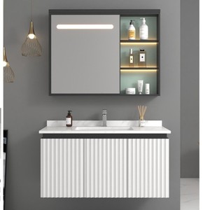 <b>Wall</b> Mounted <b>Bathroom</b> Vanity 806 White Multi-Layer Solid <b>Wood</b> <b>Cabinet</b> One-Piece Ceramic Basin With LED Mirror - Product Image 3
