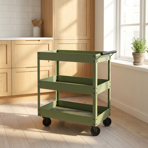Factory Bulk Sale 3 Layer Steel Heavy Duty Silent Tool Cart <b>Flat</b> <b>Trolley</b> Custom Industrial Warehouse Workshop Transport <b>Trolley</b> - Product Image 1
