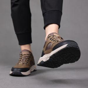 Zapatos de senderismo para hombre, color caqui, negro, con cordones, tacón bajo, acolchados, transpirables, informales, para exteriores, zapatos de trabajo, talla 27, 28, 47 - Product Image 3