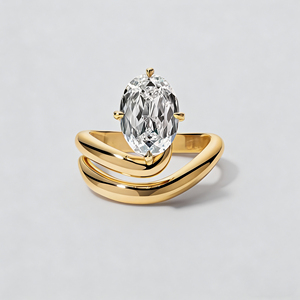Anillo de compromiso y fiesta de moda con diamantes cultivados en laboratorio CVD IGI VVS-VS de corte ovalado, en oro macizo de 10K/14K/18K, diseño clásico y personalizado. - Product Image 1