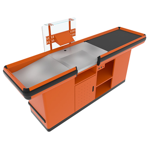 Comptoir de caisse de supermarché de table de caissier automatique ceinturé en acier inoxydable de couleur personnalisée - Product Image 4