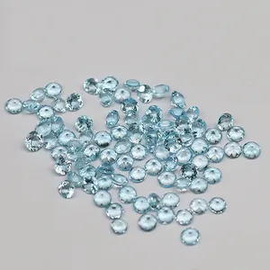 Оптовая продажа ювелирных изделий SGARIT, 2 мм, Круглые граненые бусины с блестящим топазом, небольшой голубой топаз