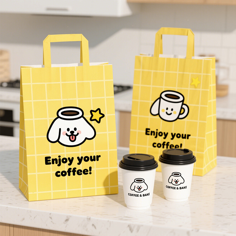 Custom One Stop Eco Friendly Packaging Supply with Logo Printing Kraft Paper Bag Hot Drink Paper Cup Cold Beverage Plastic Cup
