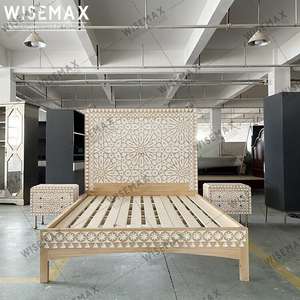 WISEMAX-muebles de dormitorio de estilo español, marco de madera maciza con diseño de flor curvada, cabecero alto de estilo francés, camas - Product Image 4