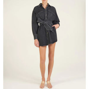 Vestido vaquero <span class=keywords><strong>a</strong></span> la moda para mujer, Túnica vaquera personalizada de manga larga con lavado de Indigo - Product Image 6