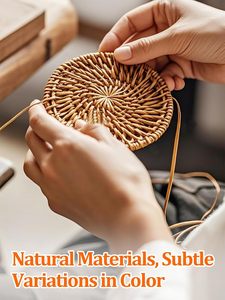 6 sous-verres en rotin naturel faits à la main avec support - Ensemble de sous-verres en osier, cadeaux de pendaison de crémaillère, décoration bohème estivale pour la maison, style côtier - Product Image 4