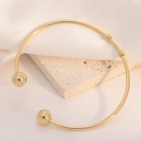 Nouveau bracelet jonc ouvert réglable en acier inoxydable électroplaqué, style coréen minimaliste, avec perles et chaîne délicate