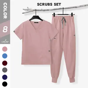 SHINBENE Clínica Personalizada Enfermeira Scrubs Médica de Alta Qualidade Uniforme Moda Jogger V Pescoço Scrub Tops Terno