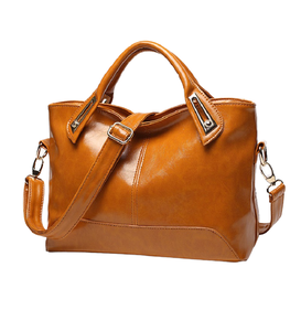 Wholesale Vintage Women's Casual <b>Tote</b> <b>Bag</b> Fashion Oil Wax Leather Zipper Vegan Cotton Lining Dropshipping Available - Product Image 1