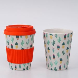 แก้วกาแฟแบบพกพาขนาด 12 ออนซ์ 350 มล. ทำจากใยไผ่ธรรมชาติ ใช้ซ้ำได้ เป็นมิตรต่อสิ่งแวดล้อม พร้อมฝาปิดซิลิโคนกันรั่ว - Product Image 2