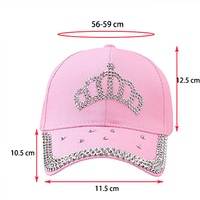 Casquette de baseball réglable pour femme, style trucker, avec strass thermocollants et cristaux, motif couronne, tendance sport