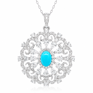 Conjunto de Joyería UM de Plata 925 con Turquesa del Golfo Pérsico y Circonita Blanca (Pendientes+Colgante+Anillo) para Uso Diario Unisex - Product Image 3