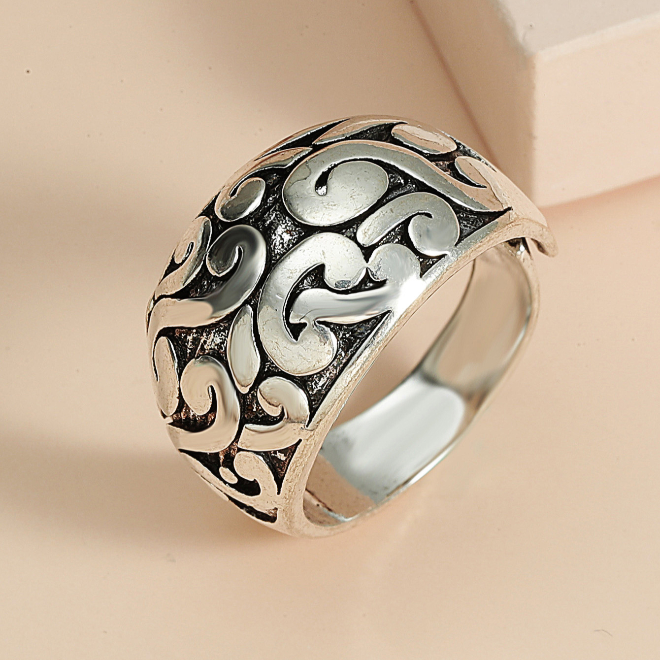 Креативное кольцо в стиле ретро из тайского серебра 925 пробы с широкими краями