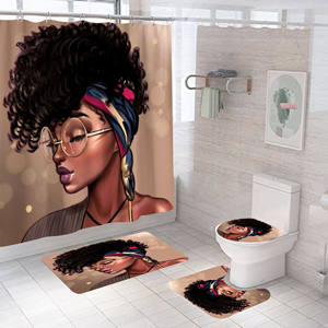 Muyu クリエイティブデジタル印刷 欧米風 防水ポリエステル製 バスカーテンセット バスマット トイレ蓋カバー 12個のフック付き - Product Image 3