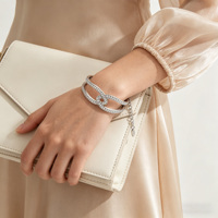 Bracelet Chaîne en Argent 925 Plaqué Platine pour Femme, Luxe Personnalisé, Zircon Cubique Brillant Taillé, Idéal Soirée