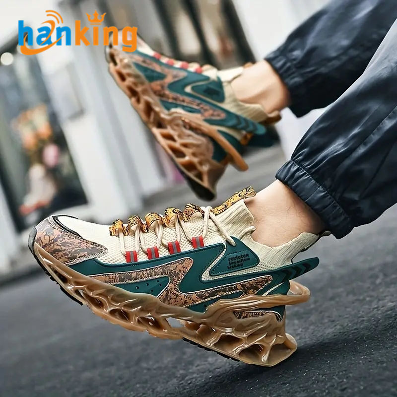 Ehanking Mens Trendy Color Block Chinese Landscape Lace up Blade Sneakers  Male Casual Outdoor Walking Shoes Jogging Sports Shoes