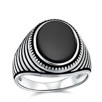 Bague pour homme en argent sterling 925, style rétro rayé, avec pierre précieuse ovale en onyx rouge/noir, bijoux punk turcs thaïlandais personnalisés