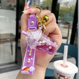 Quicksand <b>Floating</b> Bottle Car Backpack Key Chain Liquid Decoration Trend Acrylic Milk Tea Bottle Dog Keychain - Product Image 5