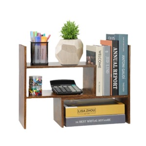 Wooden Creative <b>Shelf</b> <b>Desktop</b> Organizer 3 Layers Retro Color Standing Type Office Storage Cabinet Bookshelf Desk Divider - Product Image 5