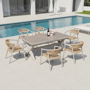 <span class=keywords><strong>Tavolo</strong></span> Estensibile in Alluminio Leggero con Piano in Pietra Sinterizzata Moderna, Superficie Grigia, per Esterni e Patio - Product Image 5