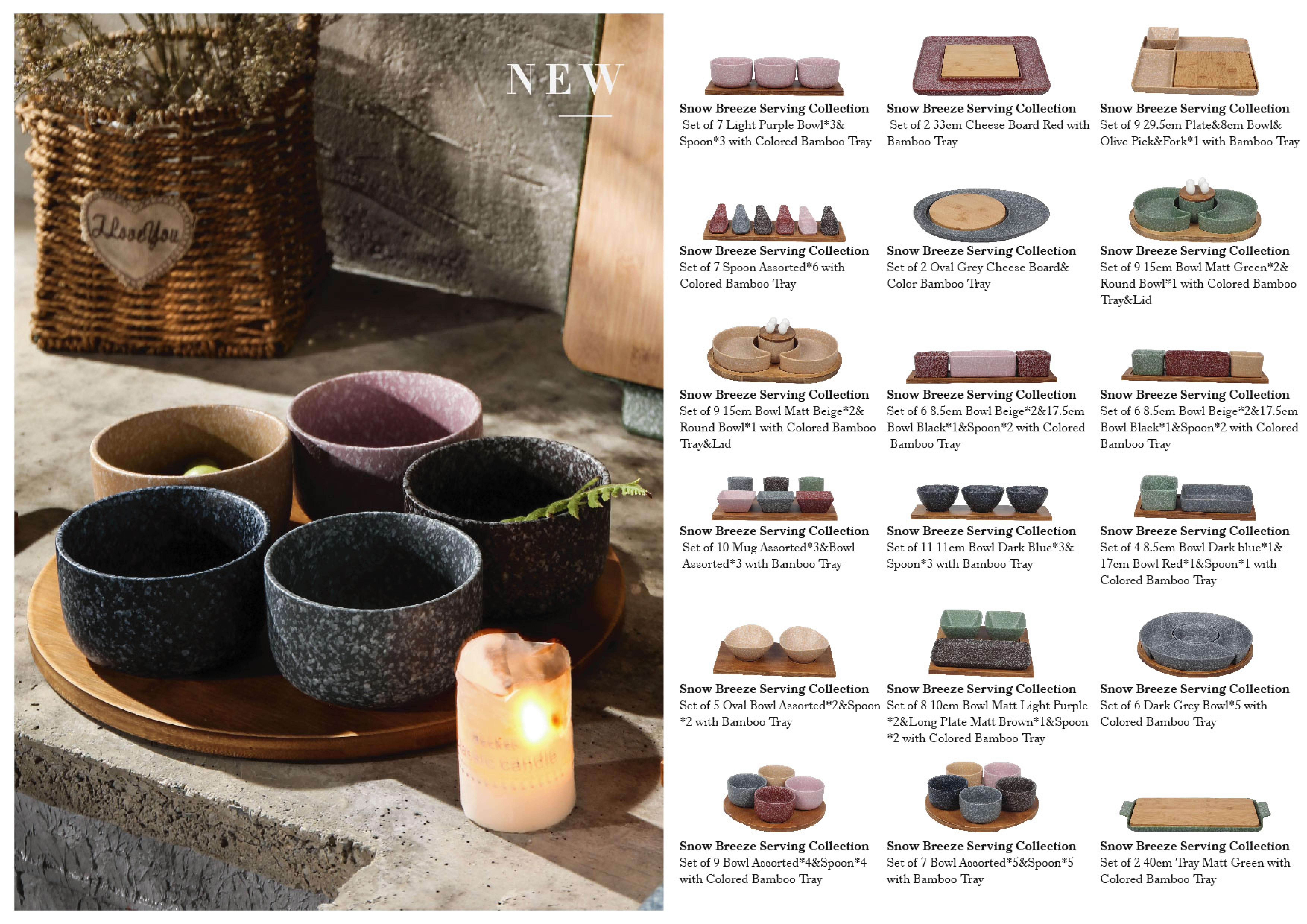 Set of 2 Oval Brown Cheese Board&Color Bamboo Tray