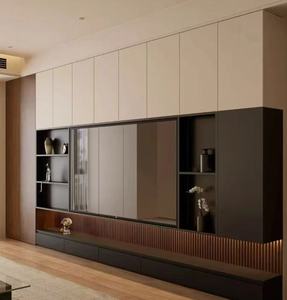 Meuble <span class=keywords><strong>TV</strong></span> mural encastré de style minimaliste moderne, panneau en bois durable, rangement dissimulé, meubles de salon sur mesure, directement de l'usine - Product Image 3