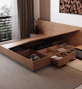 Bộ giường ngủ hiện đại tối giản kiểu Nhật Bản bằng gỗ, cỡ Queen/<span class=keywords><strong>King</strong></span>, có ngăn kéo và đầu giường, dùng cho khách sạn và gia đình - Product Image 3