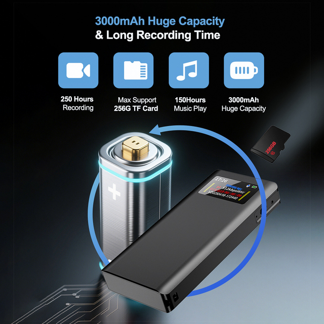 V88 30H Long Battery Mini Voice Recorder 32GB 64GB WAV Storage Digital Voice Recorder for Class Study Interview Speech
