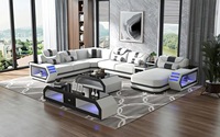 Canapé d'Angle Sectionnel en Cuir Blanc Moderne avec Lumière LED pour Salon