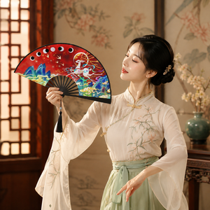 Abanico Plegable de 8 Pulgadas con Diseños de Orquídea, Dragón, Caballo, Grulla y Panda; Estilo Antiguo de la Ropa Tradicional China Han; Tendencia Nacional - Product Image 2