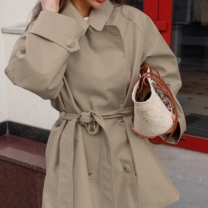 Trench-coat mi-long pour femme, couleur kaki, avec cordon de serrage, manches longues, automne, tendance - Product Image 1