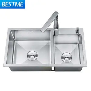 China factory sus304 kitchen sink for kitchen sink / brush nickle Double Bowl wash basin Contains drain