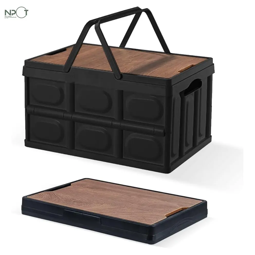 Kotak keranjang penyimpanan NPOT dapat dilipat, dengan tutup dan pegangan, tas jinjing wadah penyimpanan portabel 30L, keranjang berkemah dapat dilipat dapat ditumpuk