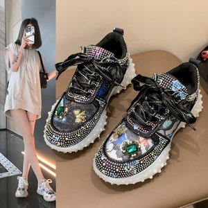 New full-diamond sports shoes - Korean version, multi-color thick-soled fashionable <b>lettered</b> casual export shoes - Product Image 4