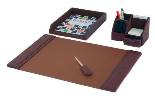 Quality Brown Leather Desk Pad With Side Holders - Desktop Organizer And Leather Desktop Organizer