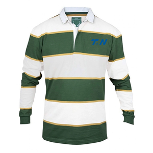 Ventes en gros de maillots de rugby vintage personnalisés en tissu de coton lourd, vente en gros de polos de rugby à manches longues rayés pour hommes, style rétro - Product Image 1
