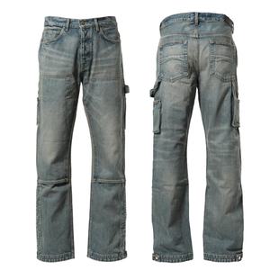 Custom Manufacturer Streetwear Ripped Distressed Baggy Double Knee Straight Blue Denim <b>Carpenter</b> Cargo Jeans <b>Pants</b> <b>Men</b> - Product Image 6