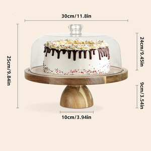 Torta Display Server vassoio torta Stand con il <span class=keywords><strong>legno</strong></span> con Base <span class=keywords><strong>in</strong></span> acrilico chiaro coperchio a cupola giradischi <span class=keywords><strong>in</strong></span> vetro rotondo torta piatto con cupola di vetro - Product Image 6
